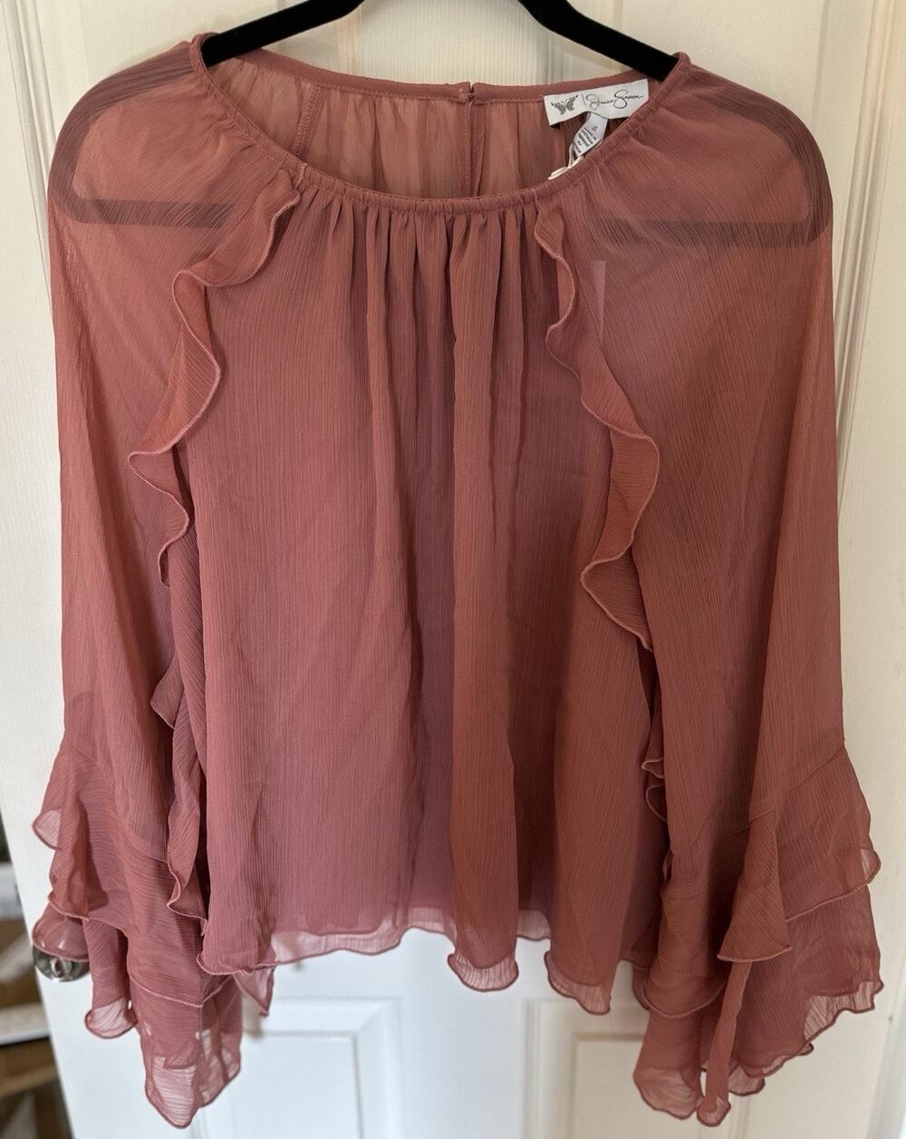 Jessica Simpson Small Elaine Sheer Ruffled Flowing Blouse In Withered Rose NWT